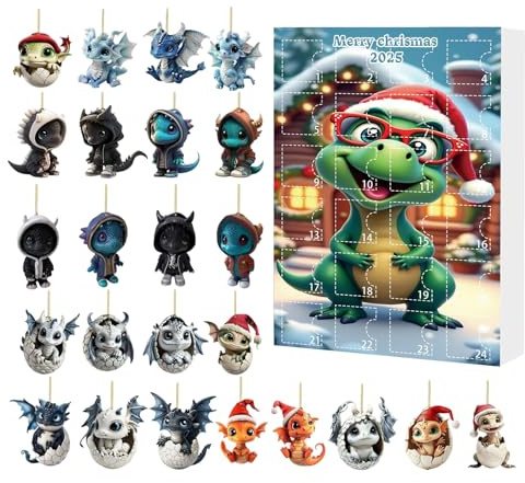 Mppchhn Weihnachtsdrache Adventskalender | 2D Acrylic Niedlicher Anhänger 24 Tage Adventskalender,Countdown Kalender 2025, Tier Anhänger für Fenster Auto Innenspiegel Wand Tür Weihnachtsbaum
