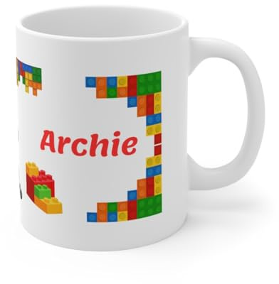 Personalised Building Block Design Ceramic Mug, 11 oz, White, Custom Name