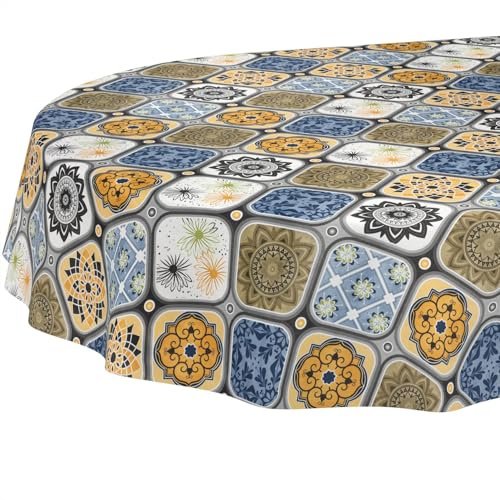 Wachstuchtischdecke Tischdecke abwaschbar Wachstischdecke pflegeleicht wasserabweisend Lotuseffekt Gartentischdecke Porto Oval 200 x 140 cm Schnittkante