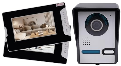 Video dörrtelefon, dörrtelefon med 7 tums 2-skärm 1-kamera, LCD-kamera mörkerseende elektriskt lås-styrfunktion 16 ringsignaler
