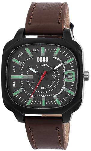 QBOS Herren Armbanduhr aus Kunstleder in Schwarz, in Einer Länge von 24 cm, Klassisches Design für jeden Mann