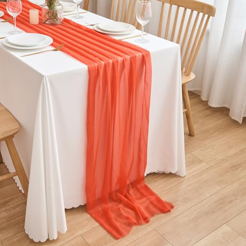 CHUQING Chiffon Tischläufer Hochzeit Tischdeko Stoff Tischdecke Terrakotta | Chiffon Tischläufer 70 cm breit und 3 m lang für Hochzeit, Tischdeko und festliche Tafeln