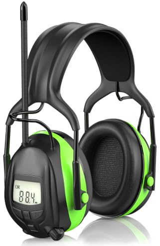 Gardtech Gehörschutz mit Radio, AM FM-Radio & Digitalanzeige, 29 dB SNR Kapselgehörschutz für Rasenmähen, Werkstatt & Outdoor-Arbeiten, Grün (Batterie nicht enthalten)
