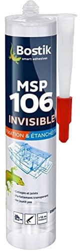 Bostik Mastic Colle Transparent MSP 106 Invisible - Pour Collages et Joints d'Étanchéité - Multi-Matériaux - Intérieur - Formule MS Polymère - Sans Solvants ni Isocyanate - Cartouche 290 ml