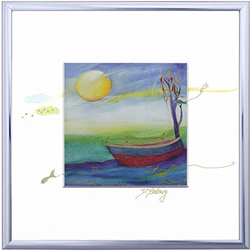 Dietlind Seeburg Fertigbild Kunstdruck mit Rahmen Traumboot und handbemaltem Passepartout im Alu-Rahmen 20 x 20