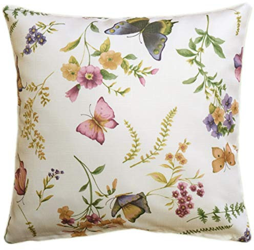 Tischdecken ALLZEIT klassisch Kissenhülle 40x40 cm Motiv beidseitig pflegeleicht Creme Schmetterlinge Bunt Sommer Motivdruck (Kissenbezug 40x40 cm)