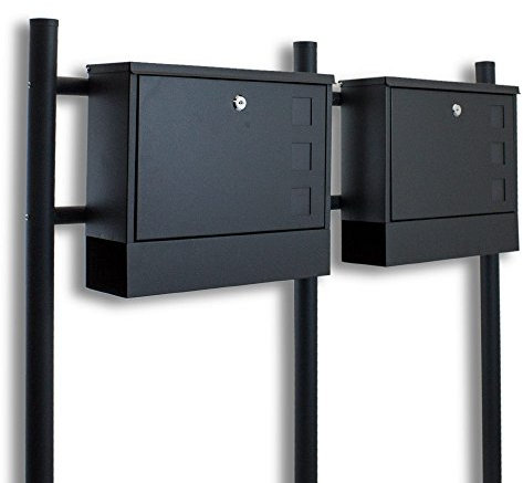 BITUXX® Doppel Standbriefkasten Briefkasten Postkasten Mailbox Briefkastenanlage mit integrierten Zeitungsfach Dunkelgrau Anthrazit