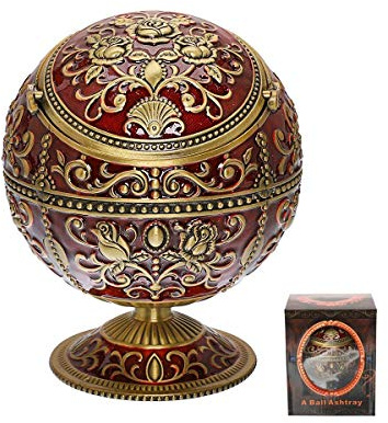 Winddichter Vintage-Aschenbecher mit Deckel für Zigaretten, Metall, tragbarer Aschenbecher, handgestempelt, schönes Geschenk für Männer und Frauen – LAUYOO (dunkelrot mit bronzefarbener Rose)
