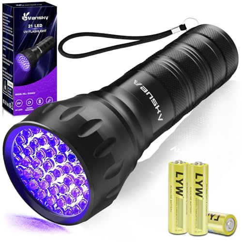 Vansky Linterna UV de Luz Negra, 21 LED de 395 nm, Detector de Orina de Mascotas, Multiusos, Compacta