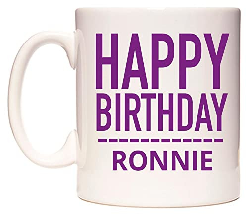 WeDoMugs Happy Birthday Ronnie (Plain Purple) 11oz Ceramic Coffee Tea Gift Mug Cup