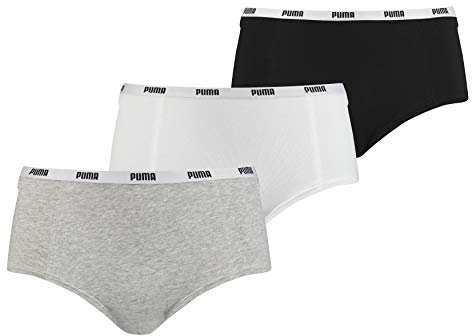 PUMA 3er Pack Damen Unterwäsche Pantys Slips Iconic Mini Shorts, Farbe:Mehrfarbig, Wäschegröße:XL, Artikel:-015 White/Grey/Black