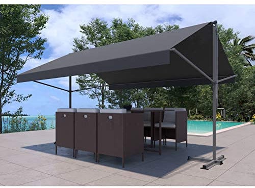CONCEPT USINE | Store Banne Manuel Double Pente 4 x 3 m | ISEO Gris | Toile Polyester Hydrofuge | Protection UV | Ajustement Pratique avec Manivelle | Structure en Aluminium Légère et Robuste