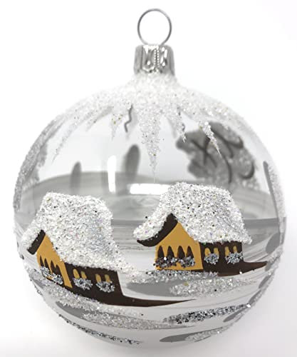 Generisch Christbaumkugel Midi Glas-Kugel Weihnachtskugel Baumbehang Handarbeit Lauscha, : transparent - Weiss