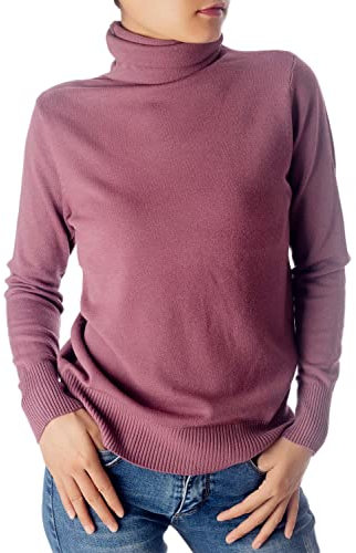 iB-iP Mujer Suéter Cuello Alto Sólido Ligero Moda, Talla: 38, Lila