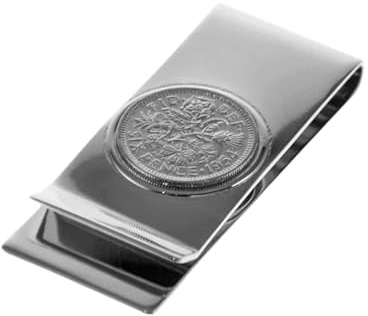 Ashton and Finch Lucky Sixpence Money Clip Polished Secure Silver Metal for Men