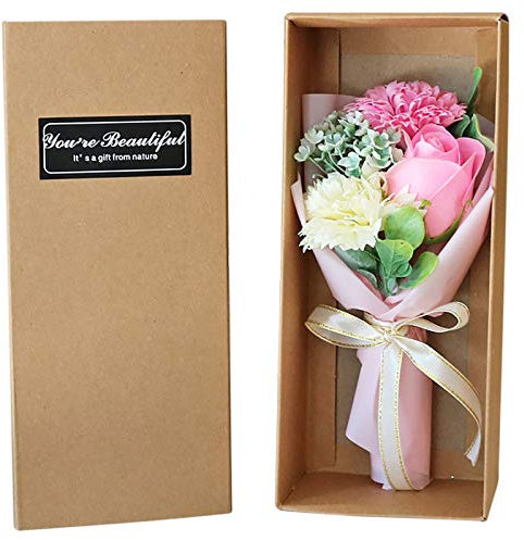 Bouquet de Fleurs Roses Œillet à Savon parfumé Boîte à Cadeaux pour la Saint-Valentin Fête des mères Fête de Thanksgiving Anniversaire Noël Anniversaire Creative Cadeau (C)