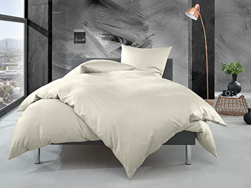 Bettwaesche-mit-Stil Mako Perkal Bettwäsche Uni einfarbig Natur (Garnitur 240x220 + 2X 80x80 cm)