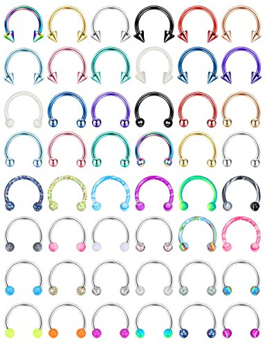 YADOCA 48Pcs 16G Edelstahl Hufeisen Nase Septum Ringe Piercing Schmuck Knorpel Helix Tragus Ohrring Hoop Augenbraue Lip Hoop Retainer für Frauen Männer 8mm 10mm
