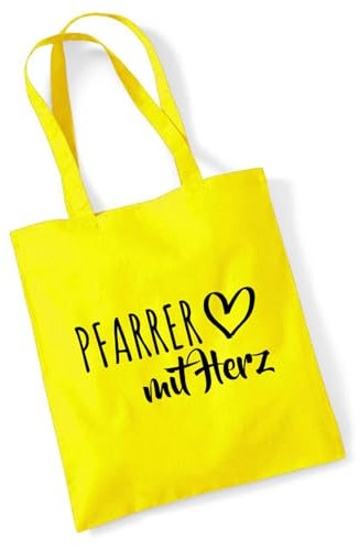 Huuraa Stofftasche Pfarrer mit Herz Geschenk 10 Liter Yellow Baumwolle Pfarrer Souvenir