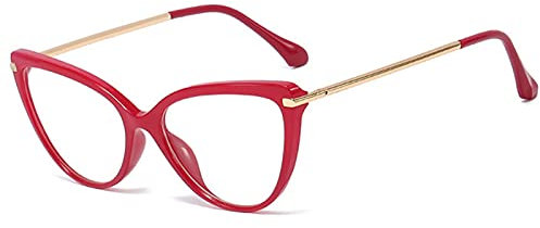 JYCCH 0.5-3.5 Blaulichtblockierende Katzenaugen-Lesebrille für Damen, Anti-Augenbelastungs-Federscharnier-Computerleser (Rot 3.5)
