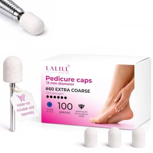 LALILL Schleifkappen LUX 100 Stück – weiße Fräskappen für Nagelfräser – Maniküre, Pediküre & Podologie – Aufsätze für Fußpflege, Hornhautentfernung, Nagelmodellage, 13mm 60er Körnung