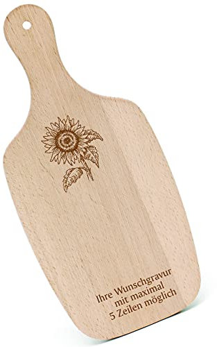 Chopping Board Breakfast Board Engraved Personalised Sunflower with Handle 330 x 150 cm Wooden Kitchen Chopping Board