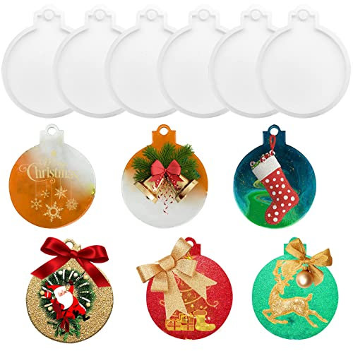 6 Moldes redondos de silicona para resina epoxi, para decoración de árbol de Navidad, llavero de manualidades.