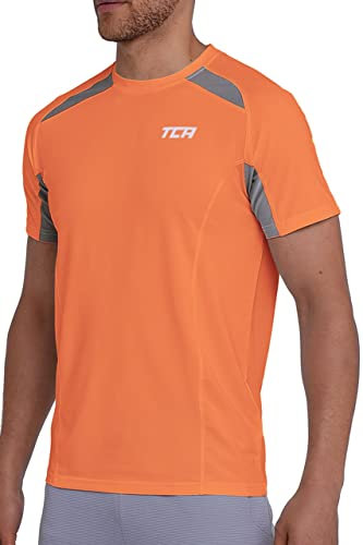 TCA Quick Dry T Shirt Gym Top for Men Short Sleeve Running Top Mens Gym Clothes Sports Active wear, Lightweight Breathable Moisture Wicking Clothing - Tangerine, L