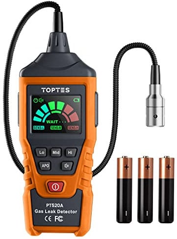 Detector de Gas, TopTes PT520A Gas Natural para Fugas Combustibles (Propano), Sonda 43.5 cm, Alarma Visual y Auditiva (3X Pilas AAA Incluidas, Manual de Usuario en Español) - Naranja