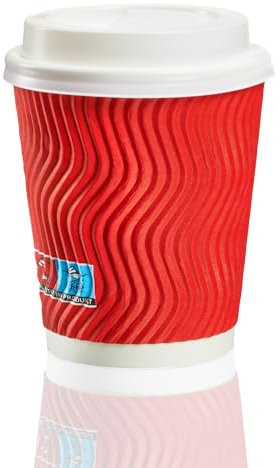 MH QUALITY Ripple wall Kaffeebecher to go 300 ml Rot Wellenwand ohne Deckel, double wall coffee to go cup 12 Oz (Gesamtvolumen 420 ml) (500 Becher mit Deckel)