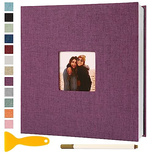 Fotoalbum Selbstklebend 33x32 Groß Fotoalbum Zum Einkleben Scrapbook Selbstgestalten Photo Album Fotobuch Baby Hochzeit Gästebuch Erinnerungsbuch Urlaub Briefmarkenalbum Geburtstag, 40 Seiten Lila