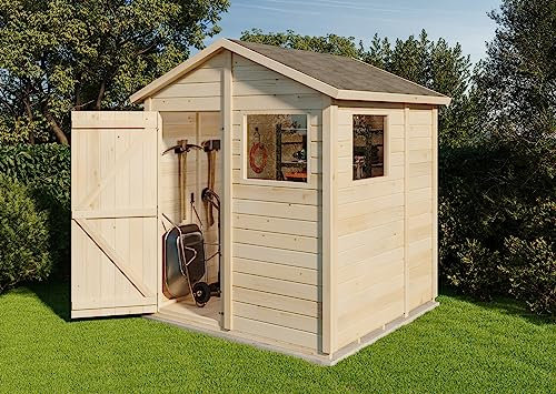 Storehaus Geräteschuppen Stefanie M mit Satteldach, Gartenhaus klein B 186 x T 186 cm, Gerätehaus aus Fichtenholz inkl. Fundamentrahmen, 3,46 m² Grundfläche, Nut-und-Feder-Bauweise, 12 mm Wandstärke