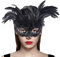 Cranight Damen schwarze Federmaske, Maskenball Masquerade Mask, Schwarze Federmaske Rabenmaske für Karneval Fasching Halloween Cosplay Kostüm Zubehör,Stil 01