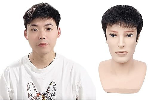 Complément Capillaire Homme Toupet Cheveux Humains Remplacement Système Naturel Dentelle Respirante Colle Perruque Waterproof(Brush Cut,7 * 7.8)