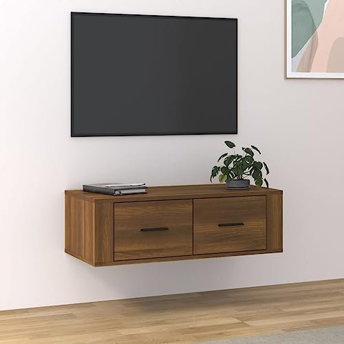 Higsose TV-Schrank 80x36x25cm Braun Eichen-Optik,Holzwerkstoff,TV Schrank Hängend,Holzwerkstoff Gefertigte Bücherregal,Der Stereoschrank,Fernseher Tisch Modern,Wohnwand Wohnzimmer, A810