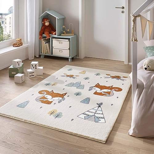 Taracarpet Teppich für das Kinderzimmer Kinderzimmerteppich und Jugendzimmerteppich Soft Kids kuschelig weich in verschiedenen Designs Eichhörnchen braun 080x150 cm
