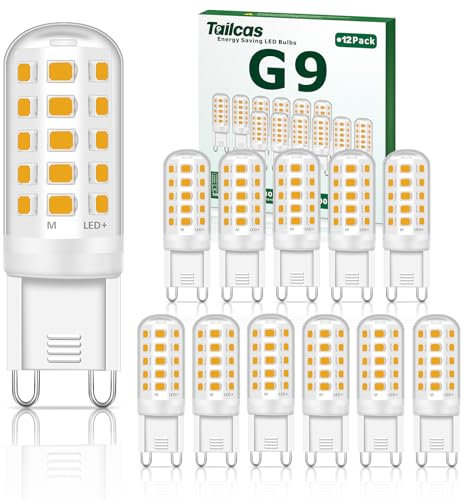 Tailcas G9 Led Light Bulbs, 5W Warm White, Equivalent to 40W-50W Halogen, 500lm 3000K 220-240V No Flicker Non-Dimmable Energy Saving, for Home Lighting Decor 12-Pack