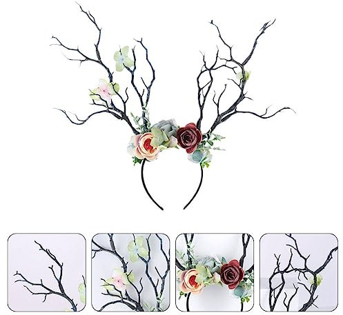 SOIMISS Geweih Zweig Stirnband Geweih Haarreifen Weihnachtskopfschmuck Cosplay-zubehör Weihnachtsstirnband Hirsch Kostüm Hörner-stirnband Baum Stirnband Reh Elch Blumenecke Stoff Fräulein