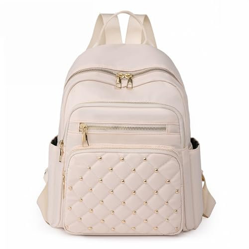 QYWT Nieten Rucksack Damen Klein, Rhombus Umhängetasche, Nieten Nylon Schulrucksack, Gothic Handtasche Tagesrucksack für Reisen Arbeit,Weiß