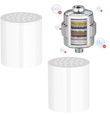 Vokowin 2 PCS 20 Stages Shower Filter Replacement Cartridge, Universal Shower Head Filter Cartridge Removes Chlorine Heavy Metal Fluoride Shower Filter Cartridge for Kitchen Bathroom (K309-2)