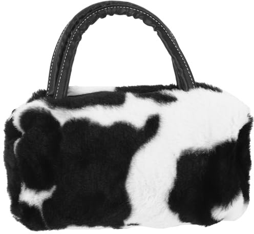 PACKOVE Damen-Einkaufstasche Kuhmuster Umhängetasche Plüsch-Einkaufstasche Damen-Handtasche Plüsch-Handtasche