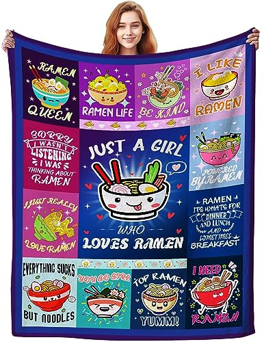 Anime-Ramen-Decke, weich, leicht, Cartoon-Ramen, Flanell, Überwurf, Decke, Bett, Bettwäsche, Weihnachten, Geburtstag, Geschenke für Teenager, Mädchen, Jungen, Kinder, Frauen, Erwachsene, 203,2 x 152,4
