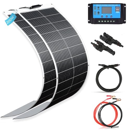 XINPUGUANG Pannello solare flessibile da 200 W, 18 V, 2 pezzi da 100 W, monoristallino, pannello solare flessibile fotovoltaico per campeggio, barca, roulotte (200 W-bianco)