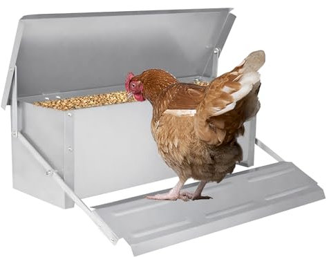 VA-Cerulean Futterautomat Hühner Futterspender Futtertrog Hühnerfutter Automat für 10kg Futter Geflügel-Futterautomat Mit Trittplatte Deckel Regenfest Rattenfest für Hühner Enten Puten Gänse