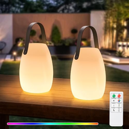 GGII Led Tischlampe, Tragbare Kabellos akku Aufladbar Tischlampe mit Fernbedienung Warmweiß 8 Farben Dimmbar Tischleuchte, Wasserdichtes Außen Lampe Kabellos 2 stück für Ihr Haus und Garten