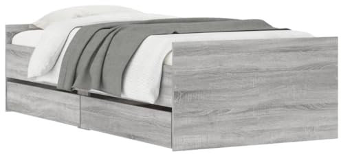 vidaXL Bettgestell, Bettrahmen mit Lattenrost, Bett Gästebett mit Schubladen, Einzelbett Schlafzimmerbett Schlafzimmermöbel, Grau Sonoma 90x200cm