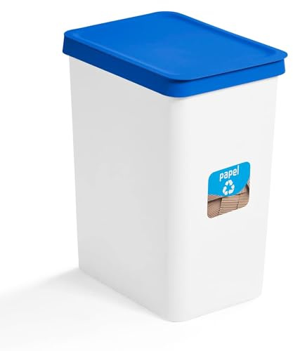Dekohome Poubelle de cuisine en plastique résistant pour papier et carton, 28 l, poubelle de recyclage, bleu