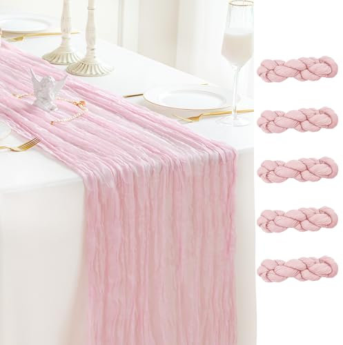 Sioloc Lot de 5 chemins de table en mousseline de soie pour fête de mariage, fête prénatale, anniversaire - 3 m - Rose clair