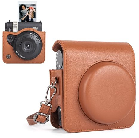 HIYQIN Protective Carry Case Compatible with Fujifilm Instax Mini 99 Instant Camera, Instax Mini 99 Retro Case/Cover with Adjustable Strap - Brown