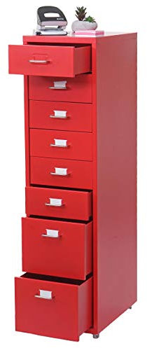 Mendler Rollcontainer Boston T851AM, Schubladenschrank Stahlschrank, 110x28x41cm 8 Schubladen - rot